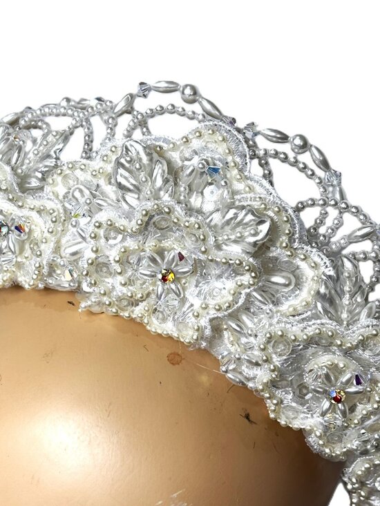 Bridal Beaded Floral White Crown Base Headband Frame EUC main image 12